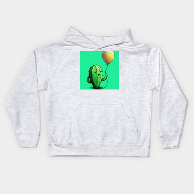 Sad cactus with a balloon Kids Hoodie by oscargml